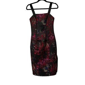 DB Studio Dark‎ Floral Square Neck Jacquard Sheath Dress 2